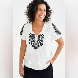 Style & Co Black and Cream Embroidered Top